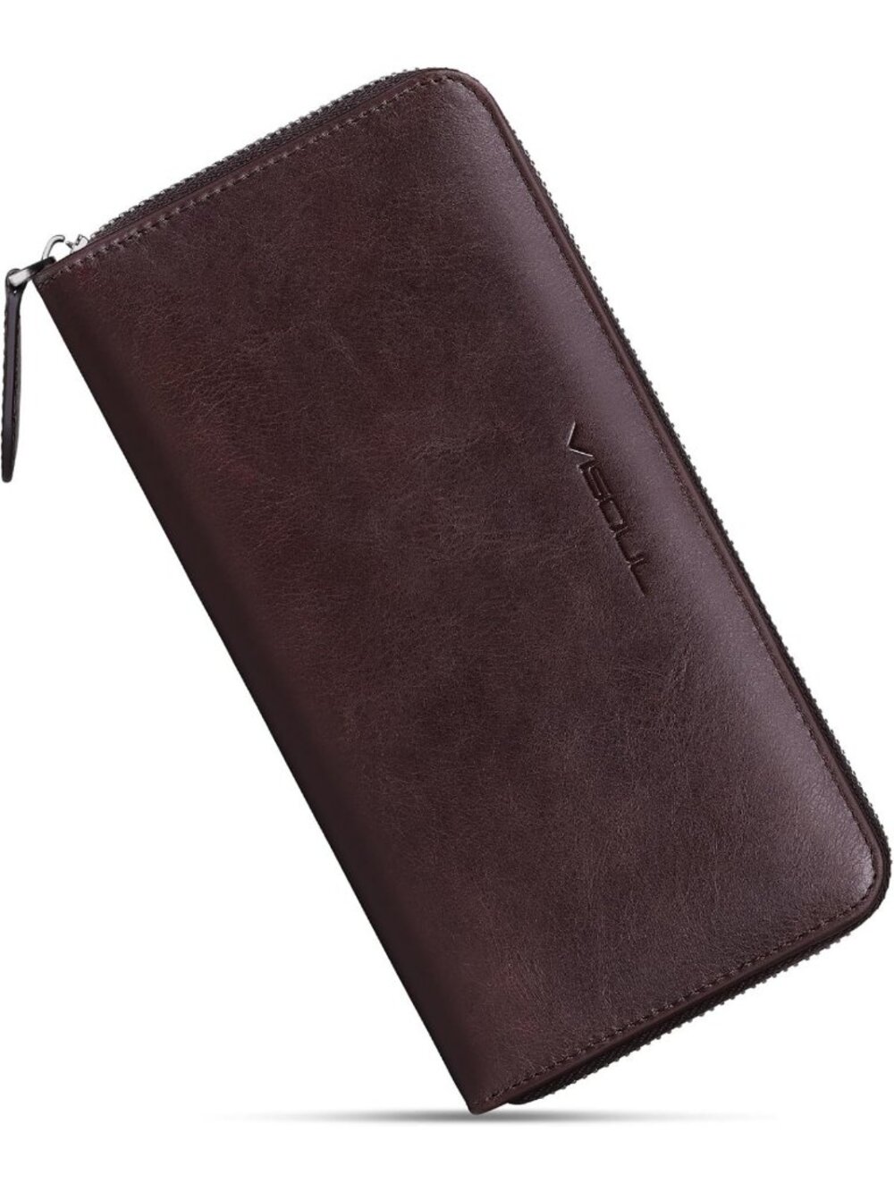 RFID Blocking Leather Long Zipper Wallet Clutch for Men & Women - Large Cash
